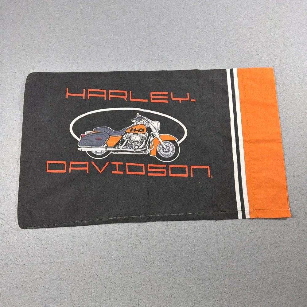 Vintage Harley Davidson Pillowcase Black‎ Orange Motorcycle Graphic Cotton Bed